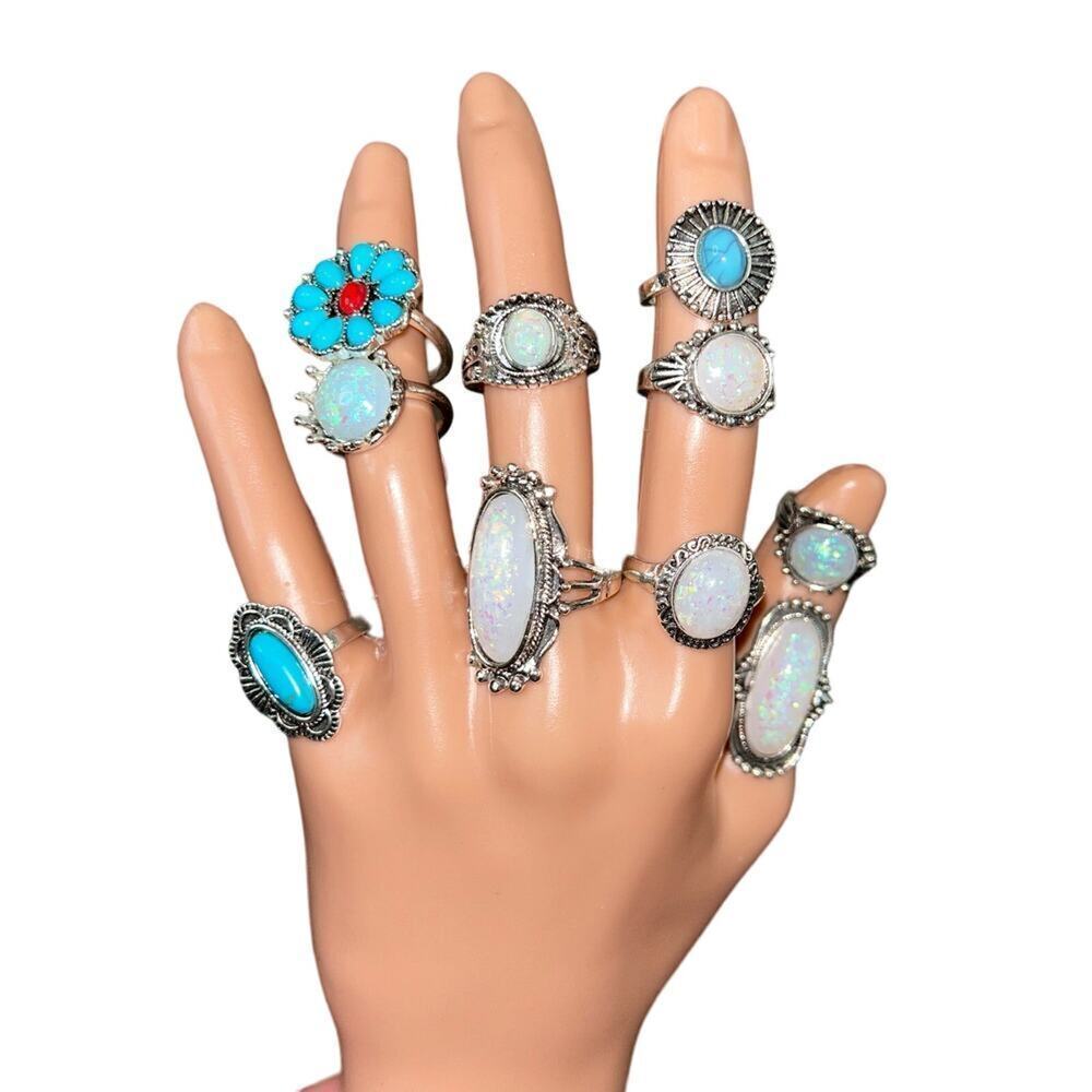 NEW women's rings turquoise boho set of 10 various sizes western indian BOHO